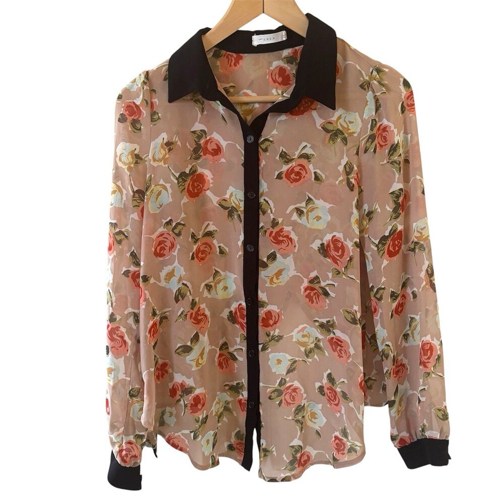 Dark Coquettte Womens Sheer Top‎ Size XS Floral Pink Black Button Up Roses Fairy